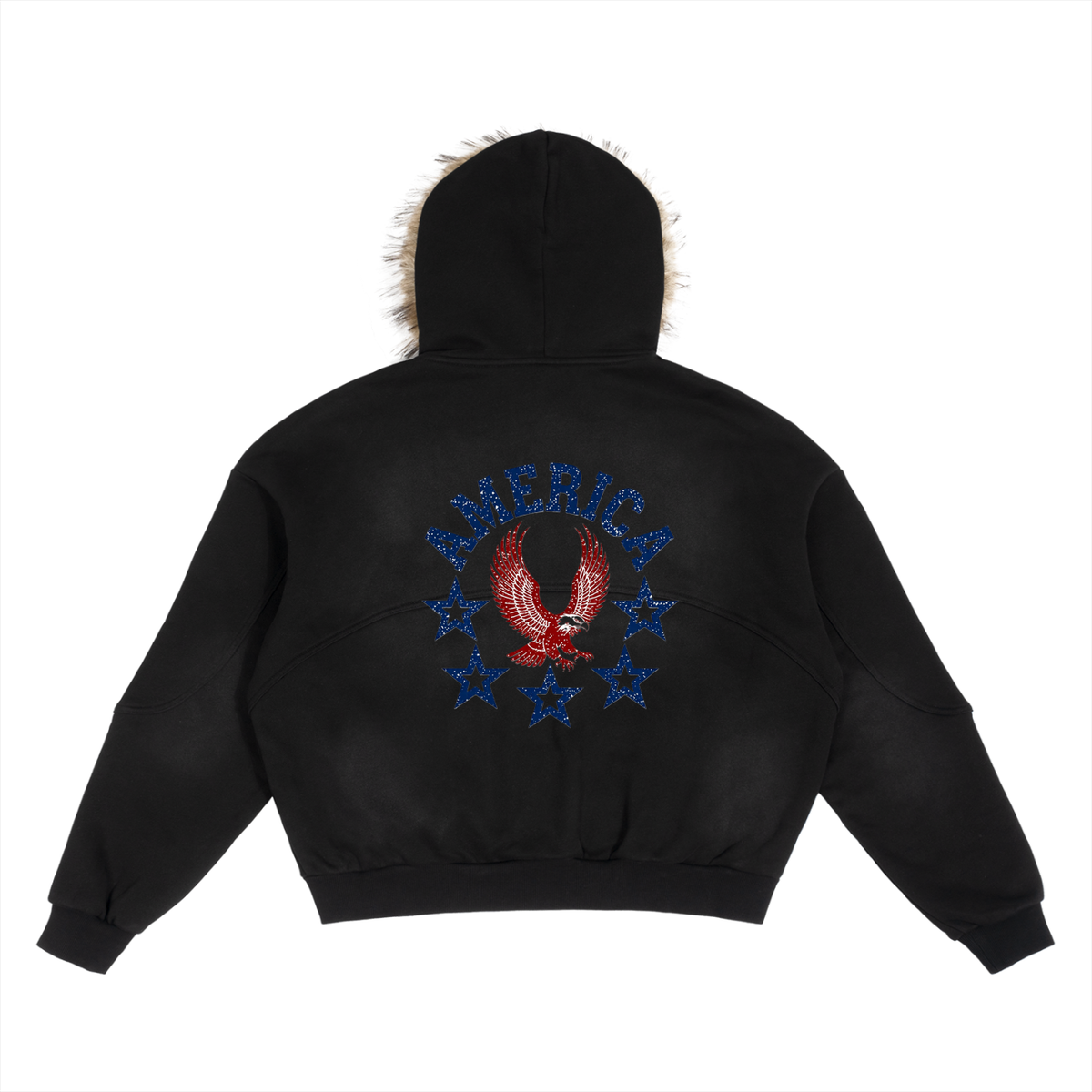 Sun Fade Boxy Detachable Fur Hoodie