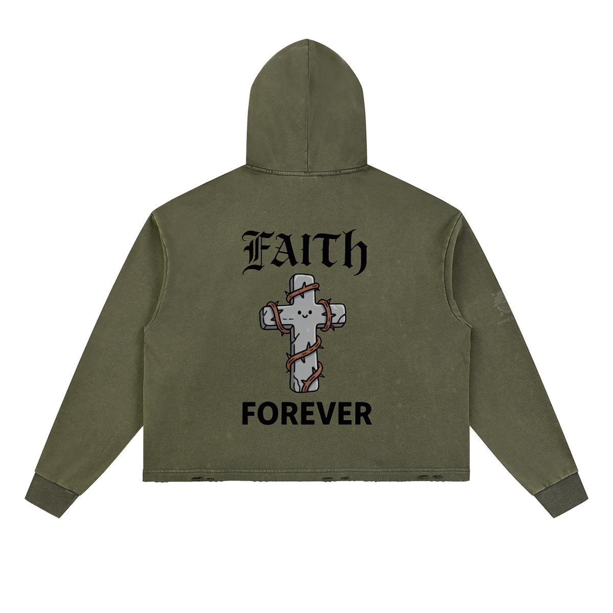 Vintage Washed Frayed-Hem Hoodie