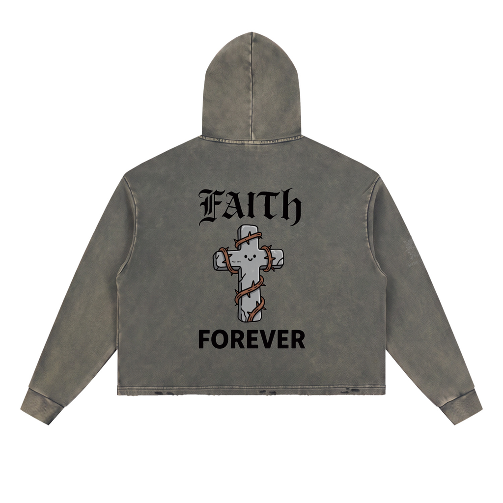Vintage Washed Frayed-Hem Hoodie